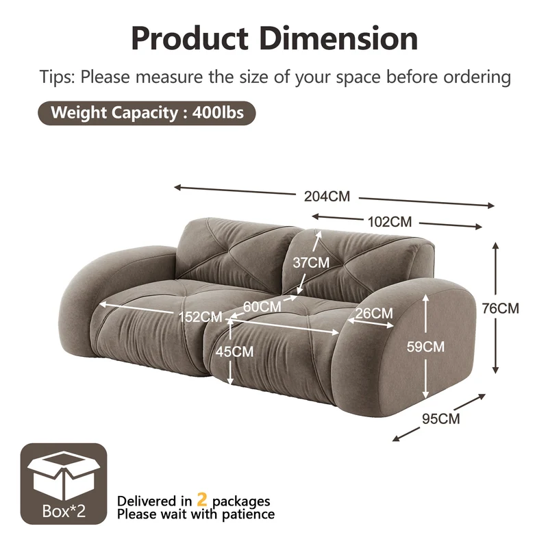 Canapé 2 places tissu chenille taupe design articulé sans montage MOMENTUMINFINIXX