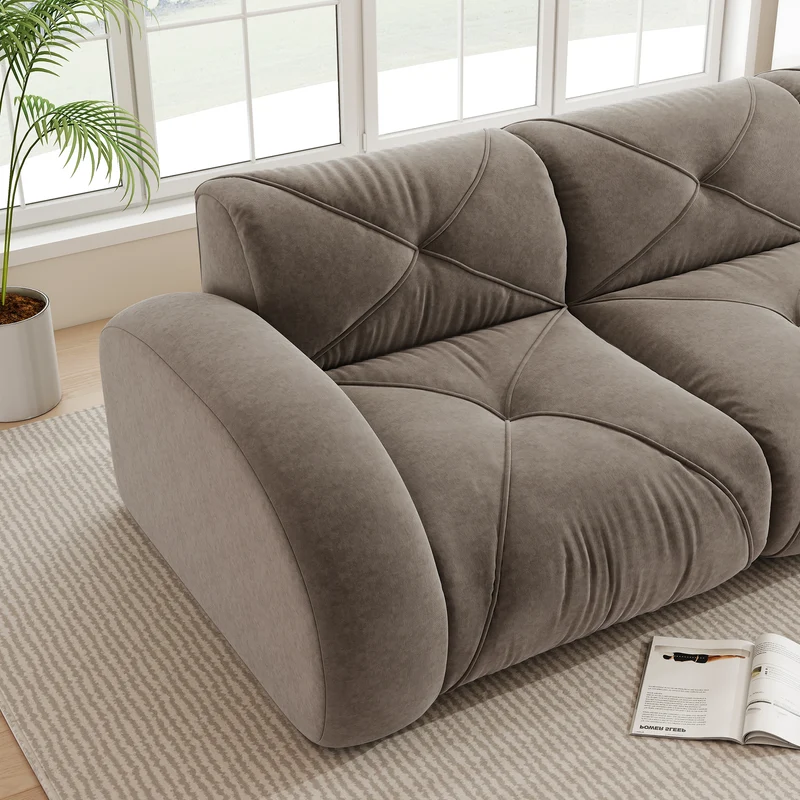 Canapé 2 places tissu chenille taupe design articulé sans montage MOMENTUMINFINIXX