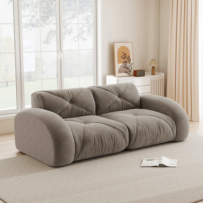 Canapé 2 places tissu chenille taupe design articulé sans montage MOMENTUMINFINIXX