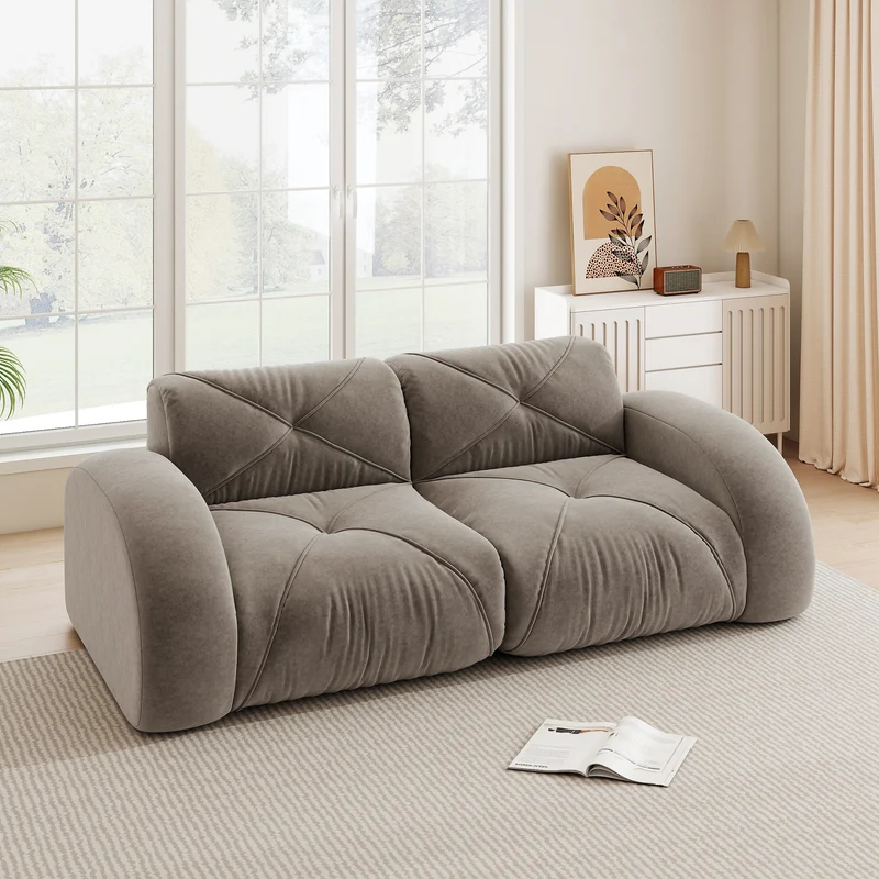 Canapé 2 places tissu chenille taupe design articulé sans montage MOMENTUMINFINIXX