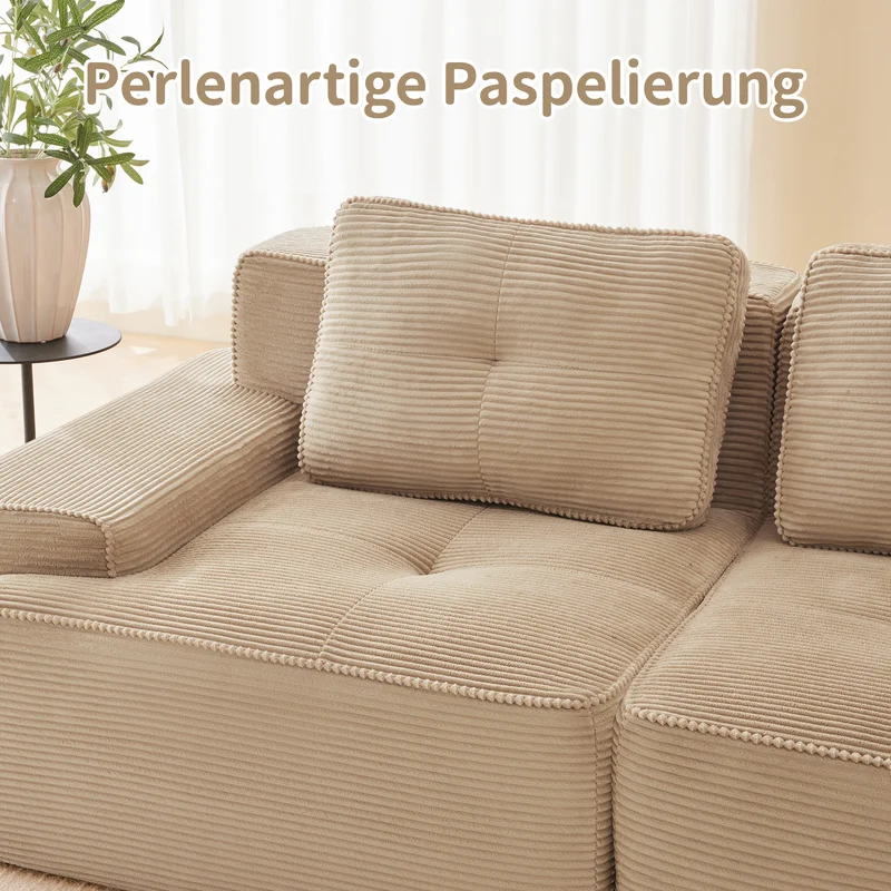 Canapé d'angle modulable 3 places en velours côtelé beige, sans montage MOMENTUMNEXUSA