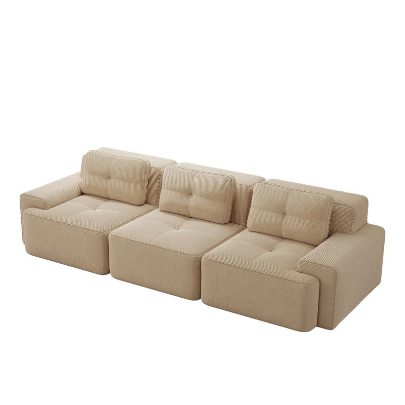 Canapé d'angle modulable 3 places en velours côtelé beige, sans montage MOMENTUMNEXUSA