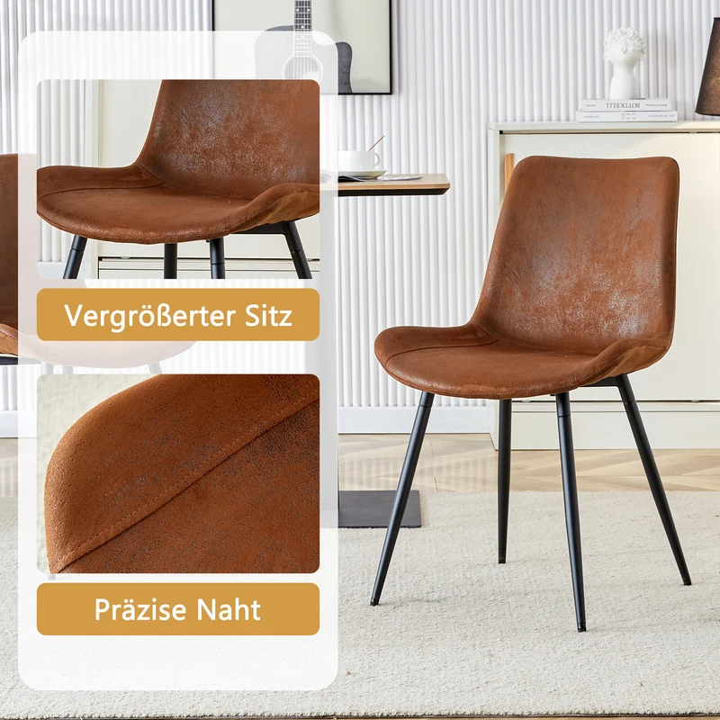 Ensemble de table à manger ronde effet bois 100 cm avec 4 chaises tissu marron MYSTICARA