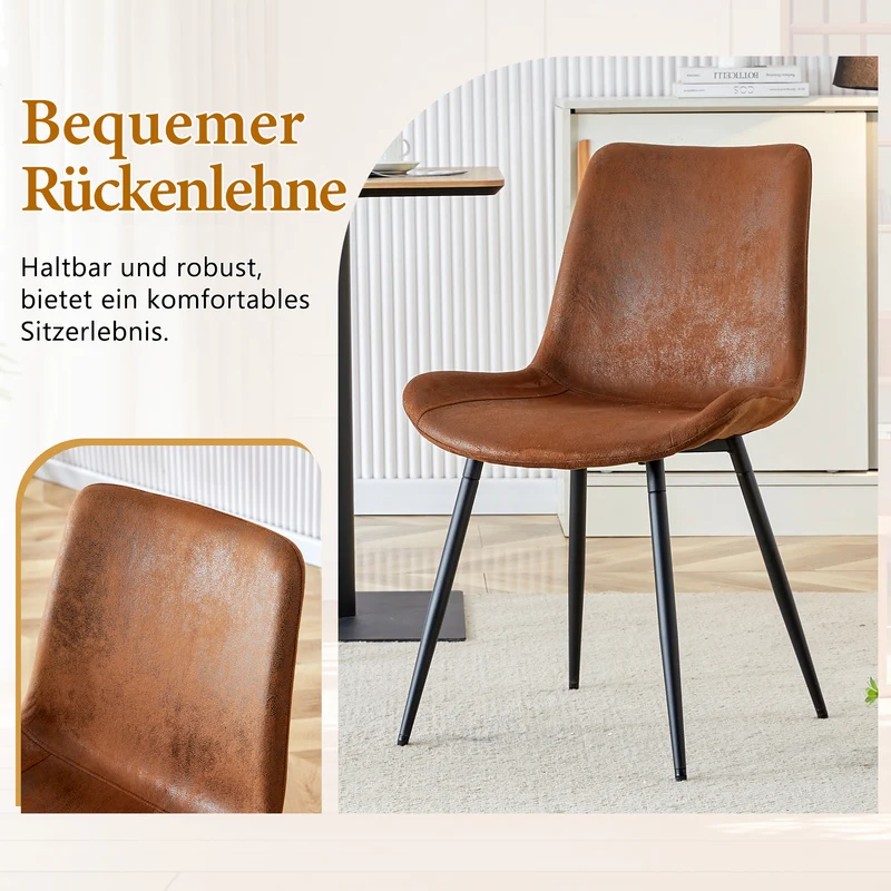 Ensemble de table à manger ronde effet bois 100 cm avec 4 chaises tissu marron MYSTICARA