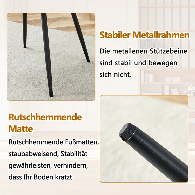 Ensemble de table à manger ronde effet bois 100 cm avec 4 chaises tissu marron MYSTICARA
