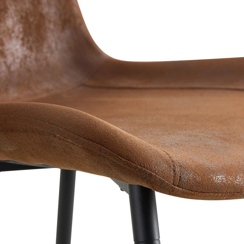 Ensemble de table à manger ronde effet bois 100 cm avec 4 chaises tissu marron MYSTICARA