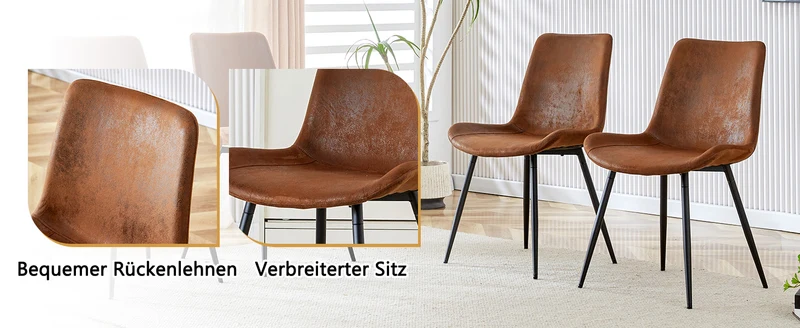 Ensemble de table à manger ronde effet bois 100 cm avec 4 chaises tissu marron MYSTICARA
