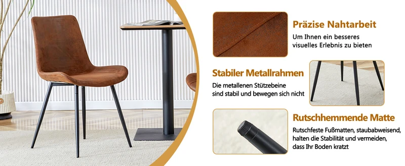 Ensemble de table à manger ronde effet bois 100 cm avec 4 chaises tissu marron MYSTICARA