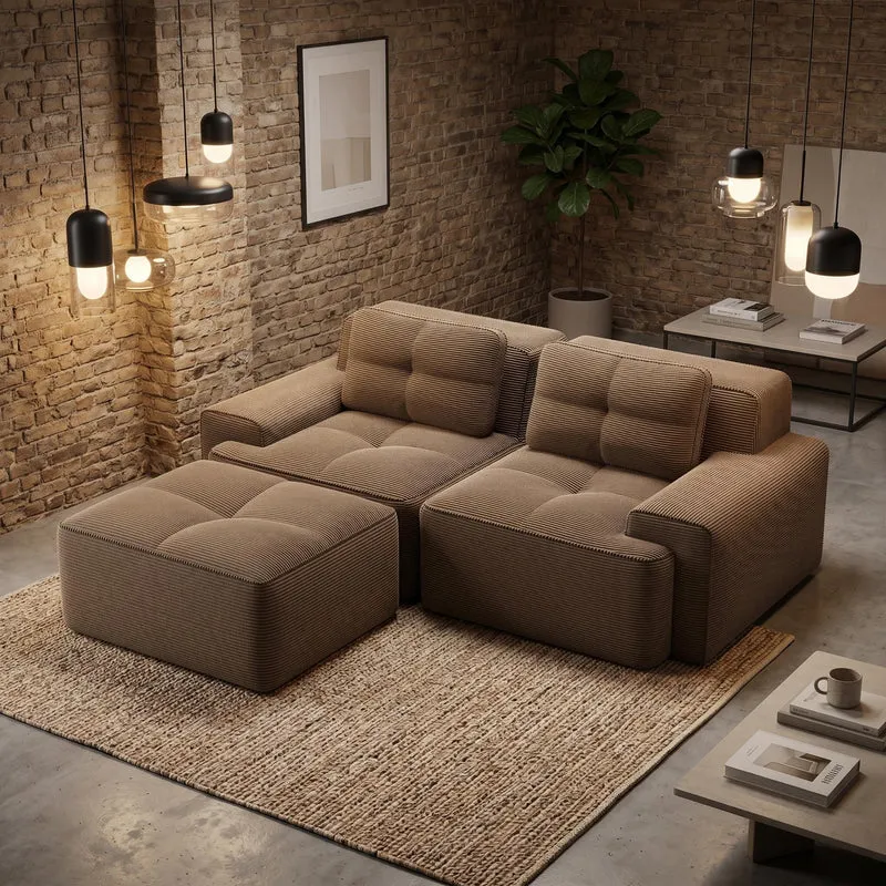 Canapé d'angle modulable en velours côtelé marron, grand confort, 204x177cm MOMENTUMNEXXX