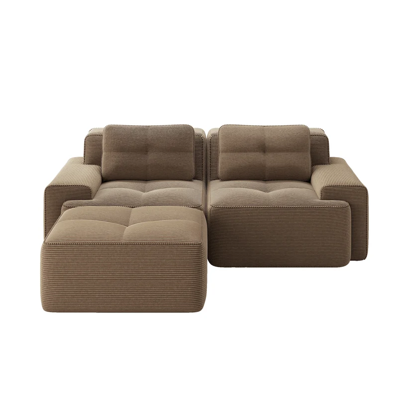 Canapé d'angle modulable en velours côtelé marron, grand confort, 204x177cm MOMENTUMNEXXX