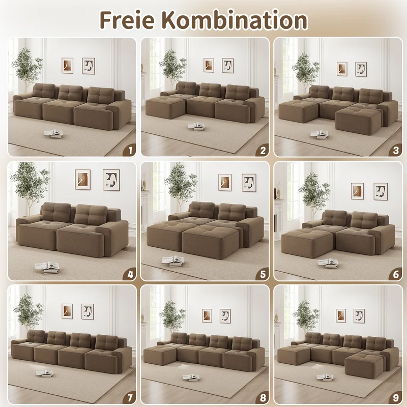 Canapé d'angle modulable en velours côtelé marron, grand confort, 204x177cm MOMENTUMNEXXX