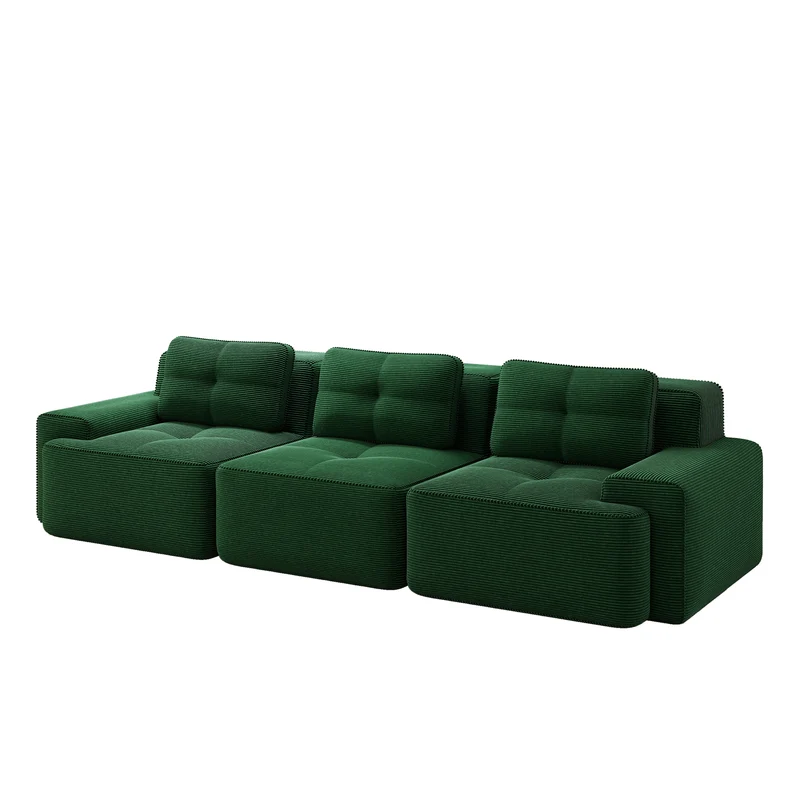 Canapé 3 places modulable en velours côtelé vert sans montage MOMENTUMRIFTZ