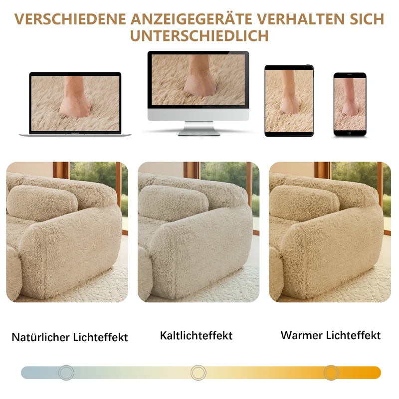 Canapé 3 places en tissu peluche premium beige avec coussins sans montage MOMENTUMCLARRR