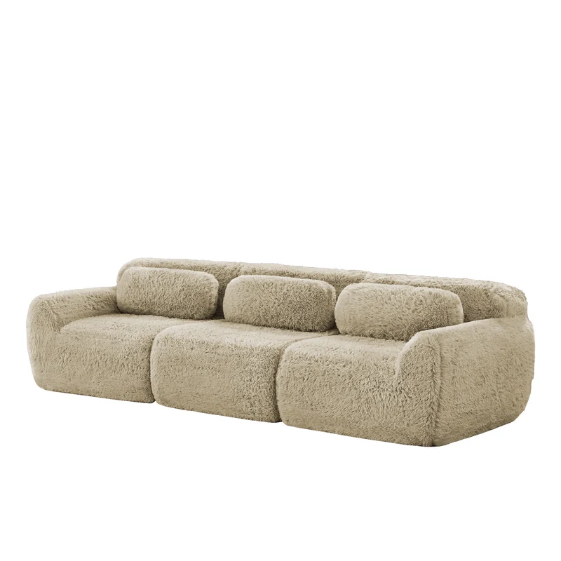 Canapé 3 places en tissu peluche premium beige avec coussins sans montage MOMENTUMCLARRR