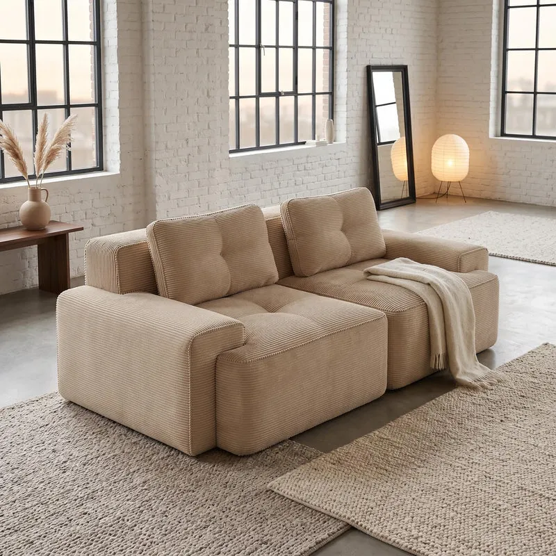 Canapé 2 places en velours côtelé beige sans montage 204x104cm MOMENTUMQUASARX