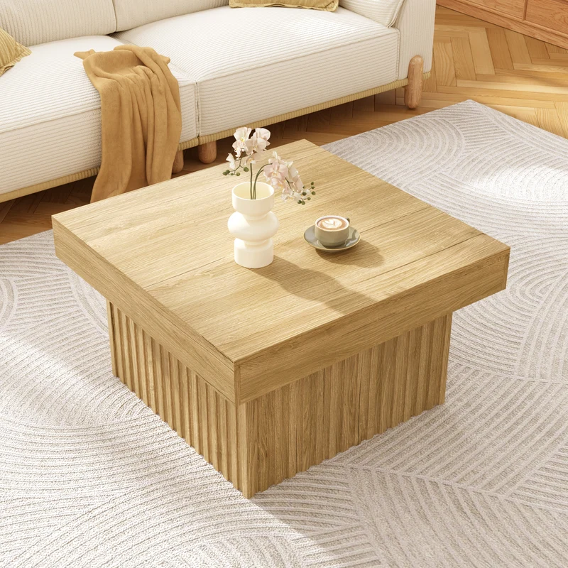 Table basse carré effet bois naturelle 79x79x46cm INFINITEQUAZZ