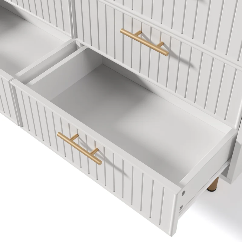 Buffet blanc design rayuré 6 tiroirs détails dorés 120x75x40 cm INFINITEQUASARX