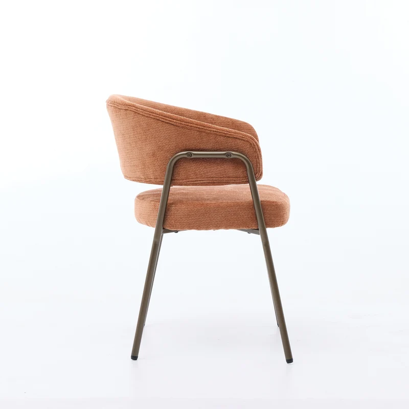 Chaise de salle à manger en chenille orange avec accoudoirs, pieds en laiton antique FLAREMERID