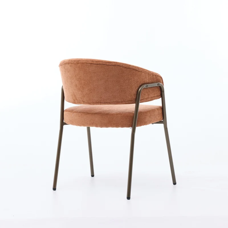 Chaise de salle à manger en chenille orange avec accoudoirs, pieds en laiton antique FLAREMERID
