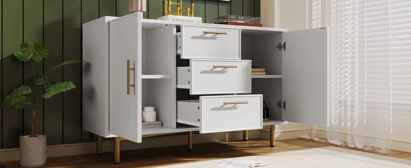 Buffet blanc 2 portes 3 tiroirs et détails dorés INFINITENEXUSA