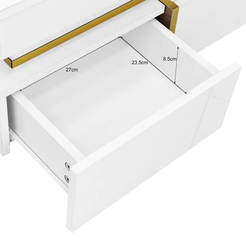 Table basse blanc brillant avec tiroirs et accents dorés 70x70cm INFINITEVEXX