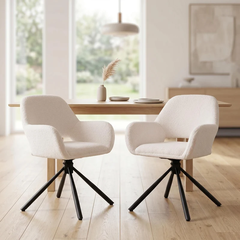 Lot de 2 chaises pivotantes en tissu sherpa blanc avec accoudoirs VERTEXRIFT