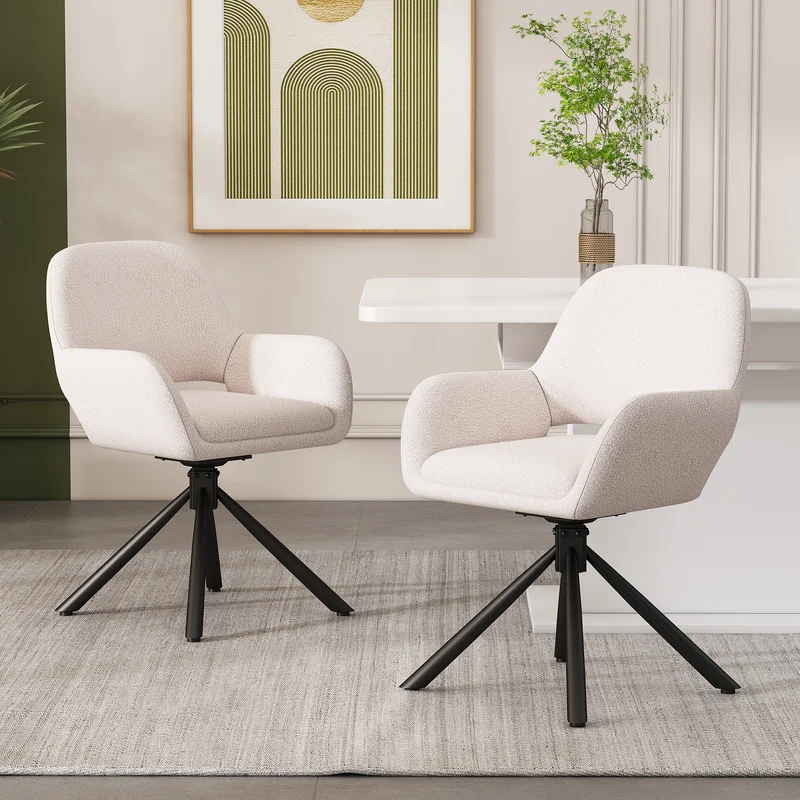 Lot de 2 chaises pivotantes en tissu sherpa blanc avec accoudoirs VERTEXRIFT