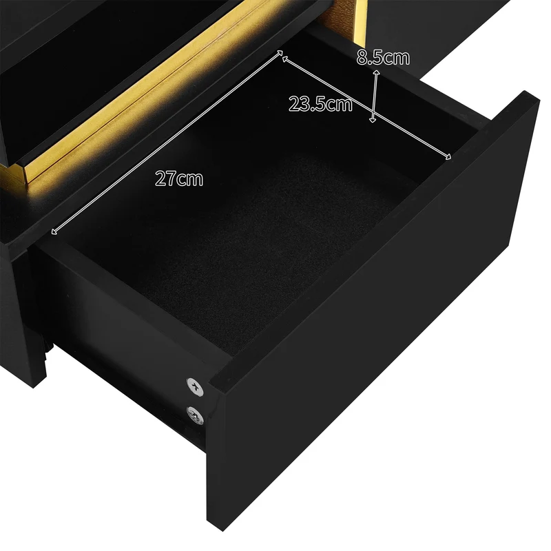 Table basse noir brillant avec 2 tiroirs et accents dorés INFINITERIFTZ